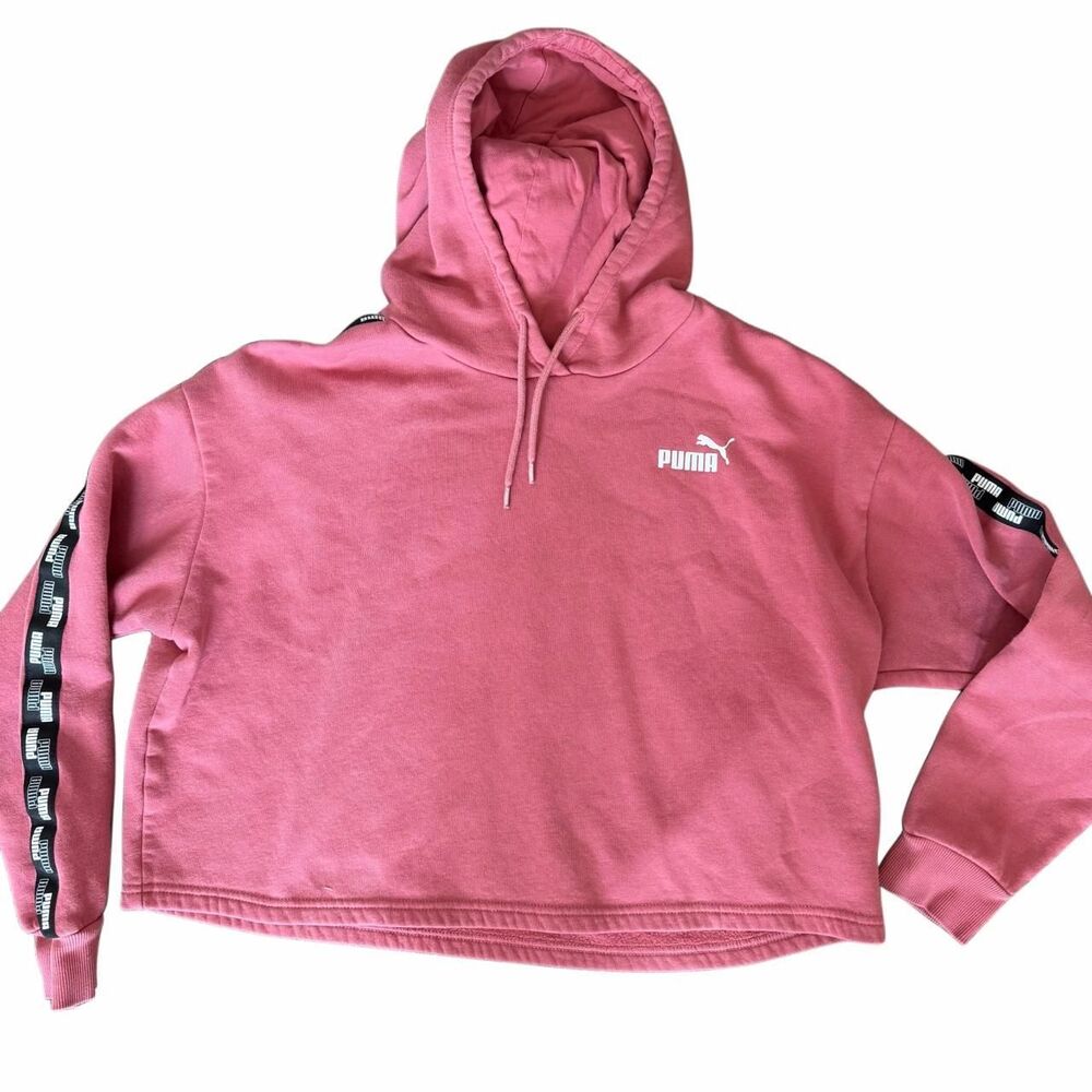 PUMA Pink Crop Hoodie with Logo Tape Sleeves Size M
